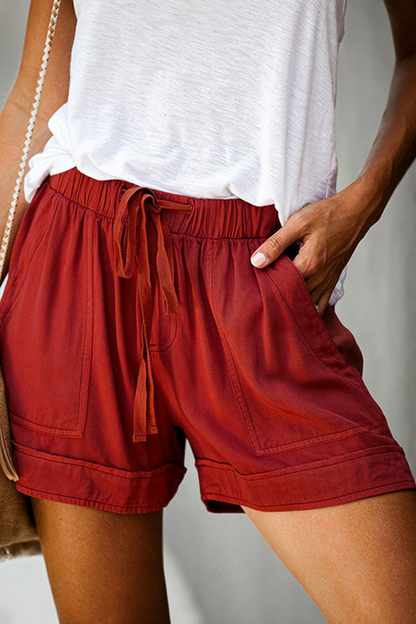 Street Solid Draw String Straight High Waist Straight Solid Color Bottoms(11 Colors)