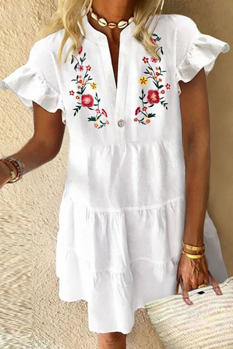 Fashion Sweet Print Patchwork V Neck Princess Dresses