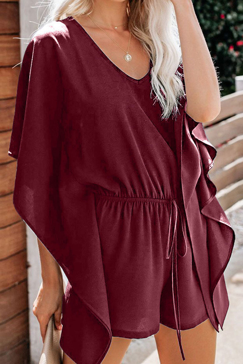 Fashion Casual Solid Frenulum V Neck Loose Jumpsuits(5 Colors)
