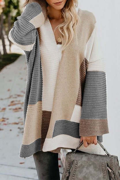 Casual Color Block Patchwork V Neck Outerwear