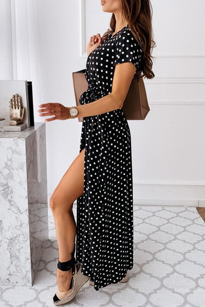 Fashion Sexy Dot Slit V Neck Printed Dresses