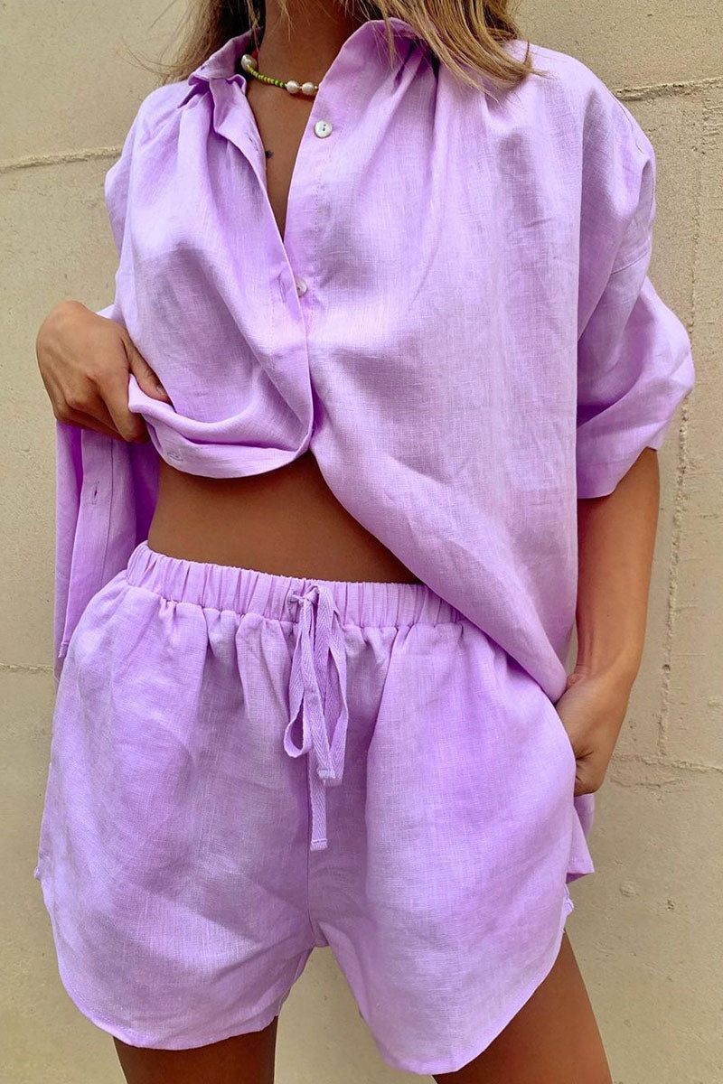 Fashion Casual Solid Patchwork Turndown Collar Half Sleeve Two Pieces