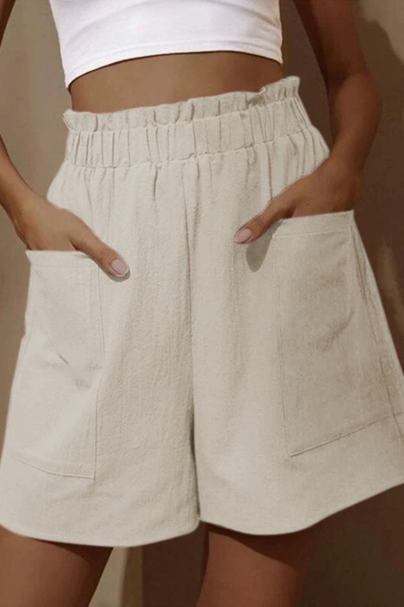 Fashion Casual Solid Pocket Loose High Waist Wide Leg Bottoms(5 Colors)