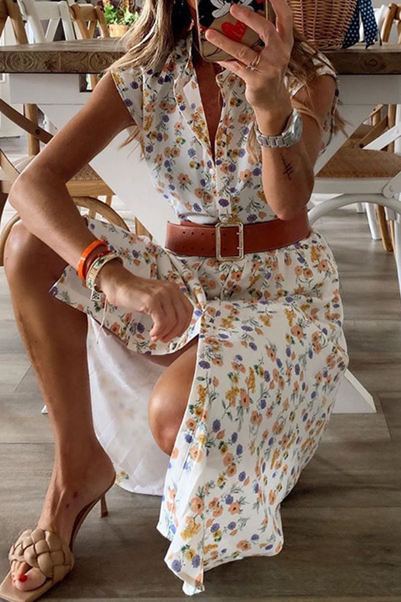 Fashion Street Print Split Joint Mandarin Collar Irregular Dresses