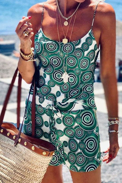 Fashion Street Print Patchwork Spaghetti Strap Sleeveless Two Pieces