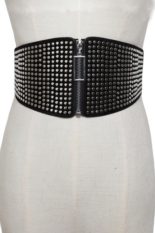 Punk Patchwork Rivets Zipper Belts