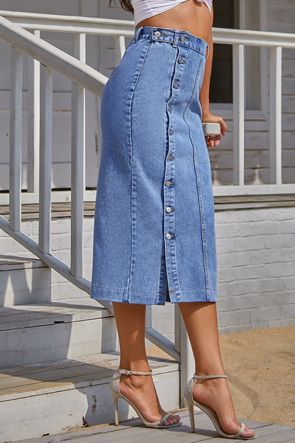 Elegant Solid Buckle Slit Regular High Waist Pencil Solid Color Bottoms