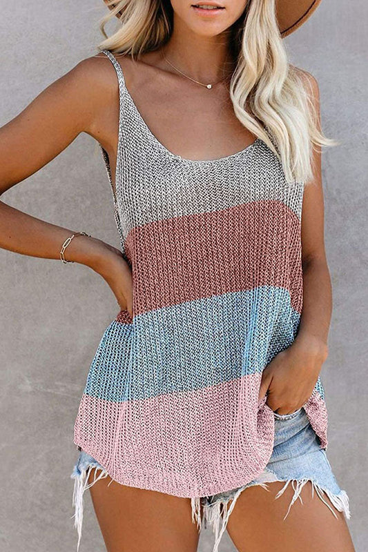 Fashion Street Striped Patchwork U Neck Tops(11 Colors)