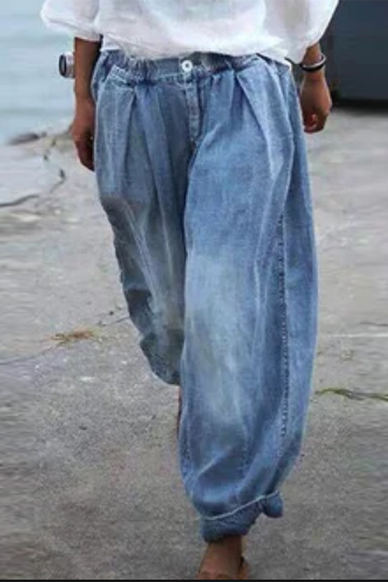 Casual Solid Patchwork Fold Loose Wide Leg Solid Color Bottoms