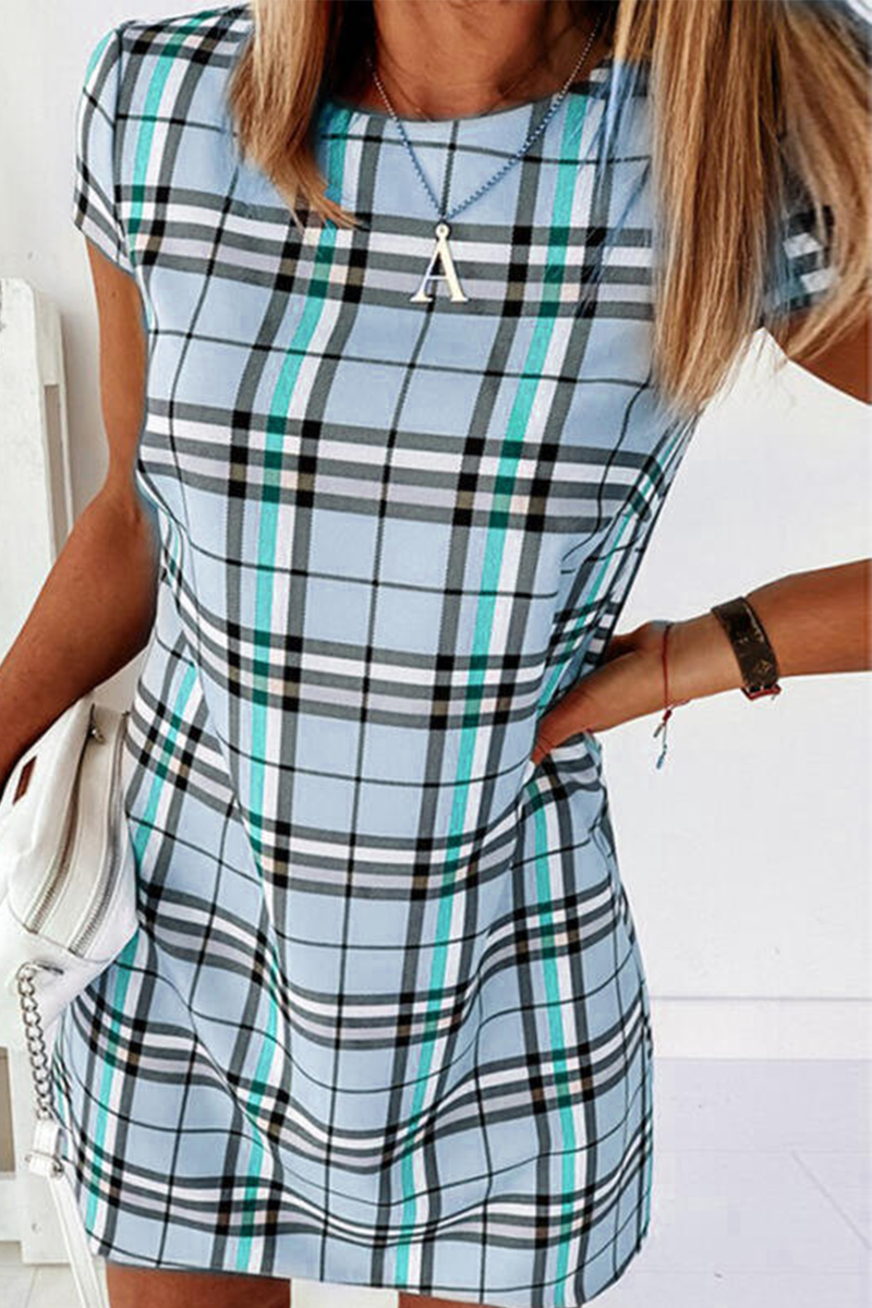 Elegant Plaid Striped Basic O Neck Dresses(6 Colors)
