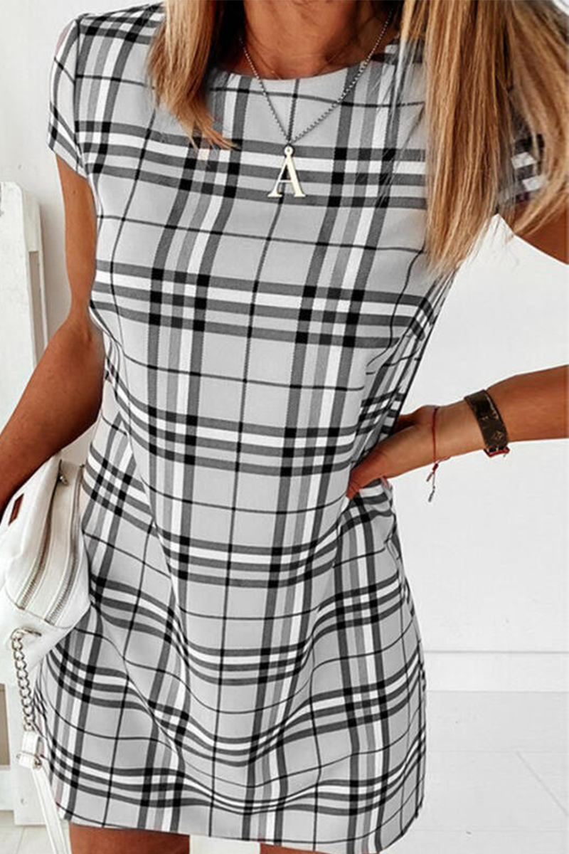 Elegant Plaid Striped Basic O Neck Dresses(6 Colors)