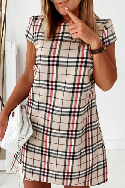 Elegant Plaid Striped Basic O Neck Dresses(6 Colors)