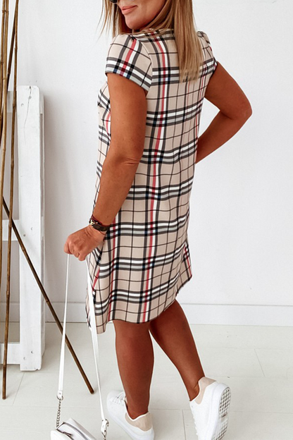Elegant Plaid Striped Basic O Neck Dresses(6 Colors)