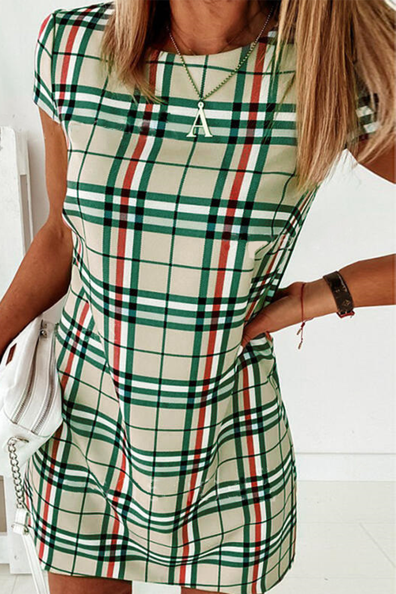 Elegant Plaid Striped Basic O Neck Dresses(6 Colors)