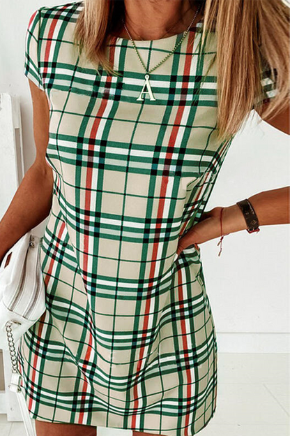 Elegant Plaid Striped Basic O Neck Dresses(6 Colors)