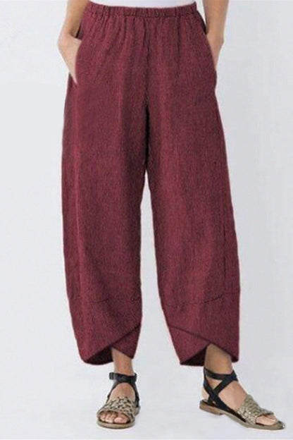 Fashion Casual Solid Pocket Loose High Waist Pencil Bottoms(9 colors)