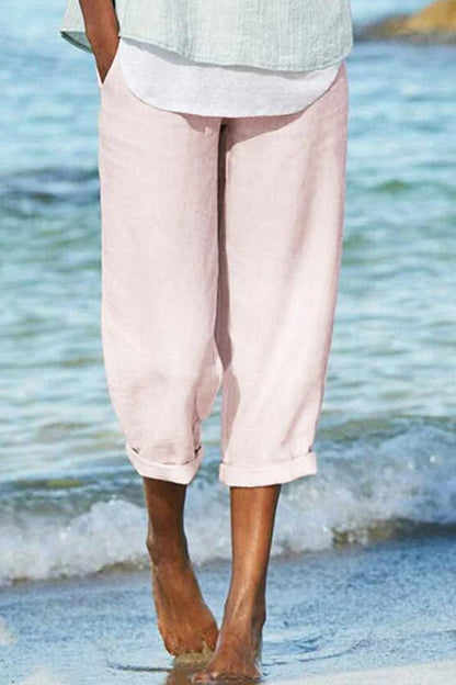 Fashion Casual Solid Pocket Loose Wide Leg Bottoms