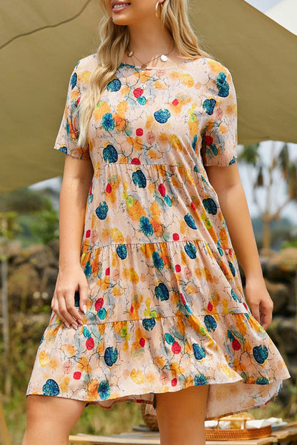 Fashion Casual Print Split Joint O Neck Princess Plus Size Dresses