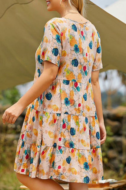 Fashion Casual Print Split Joint O Neck Princess Plus Size Dresses