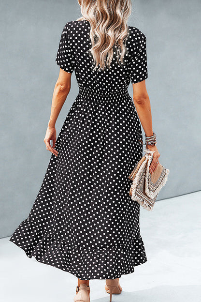 Fashion Street Polka Dot Patchwork V Neck Irregular Dresses