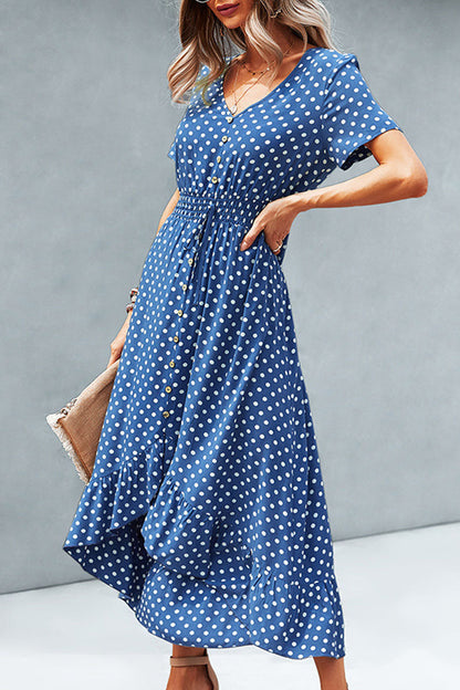 Fashion Street Polka Dot Patchwork V Neck Irregular Dresses