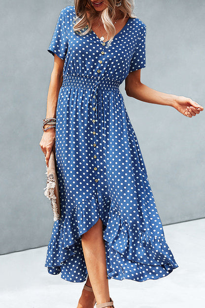 Fashion Street Polka Dot Patchwork V Neck Irregular Dresses
