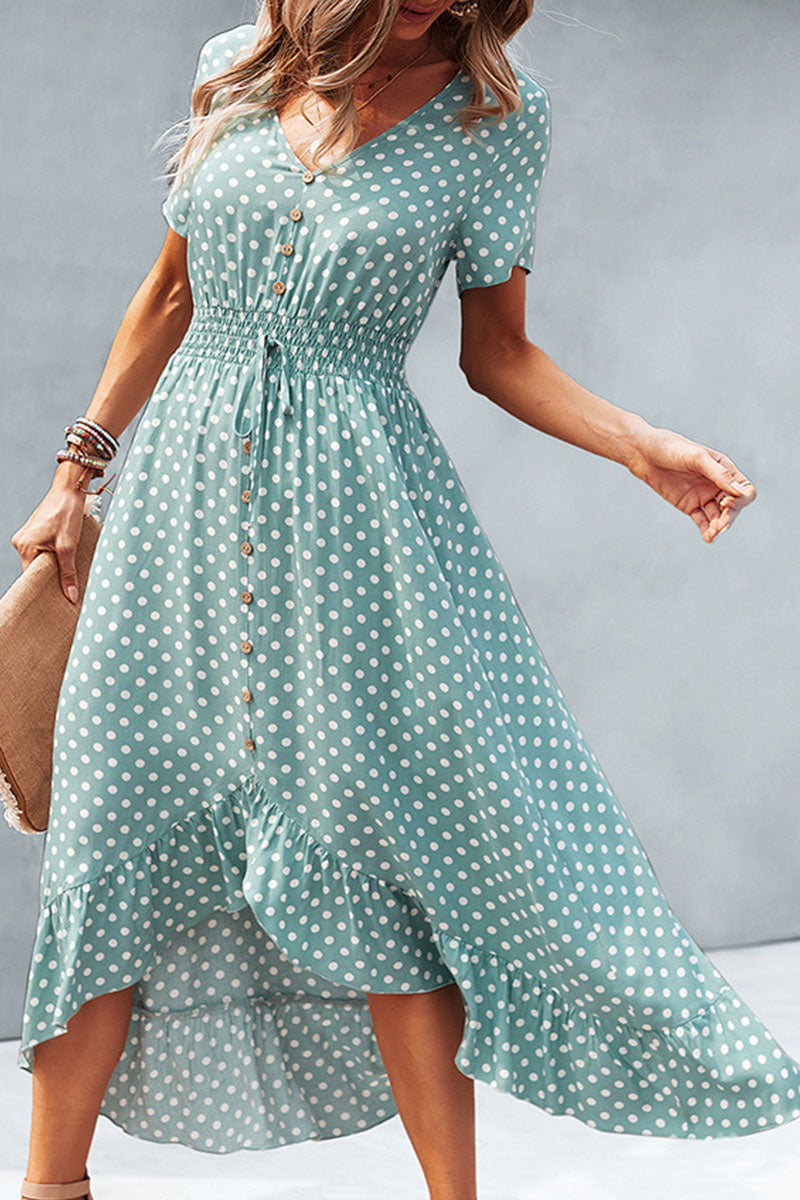 Fashion Street Polka Dot Patchwork V Neck Irregular Dresses