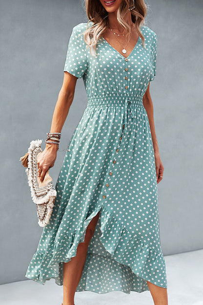 Fashion Street Polka Dot Patchwork V Neck Irregular Dresses