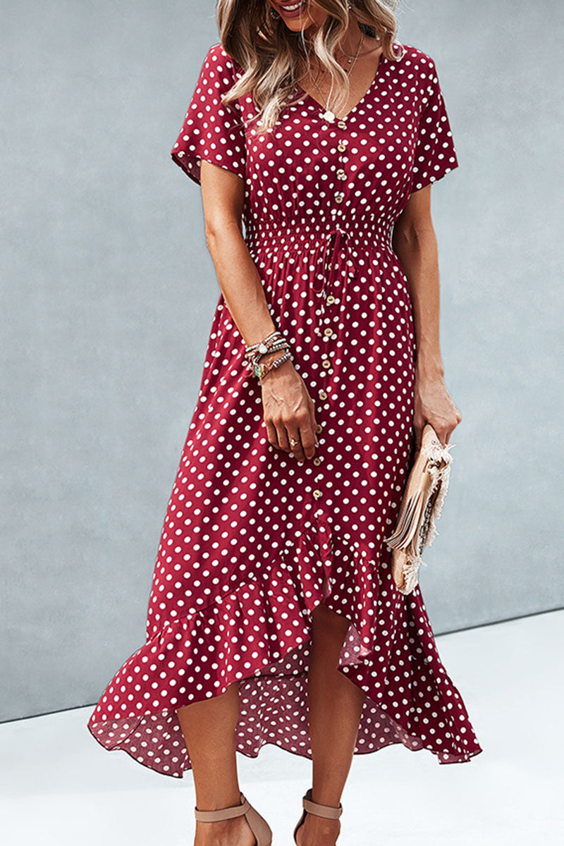 Fashion Street Polka Dot Patchwork V Neck Irregular Dresses