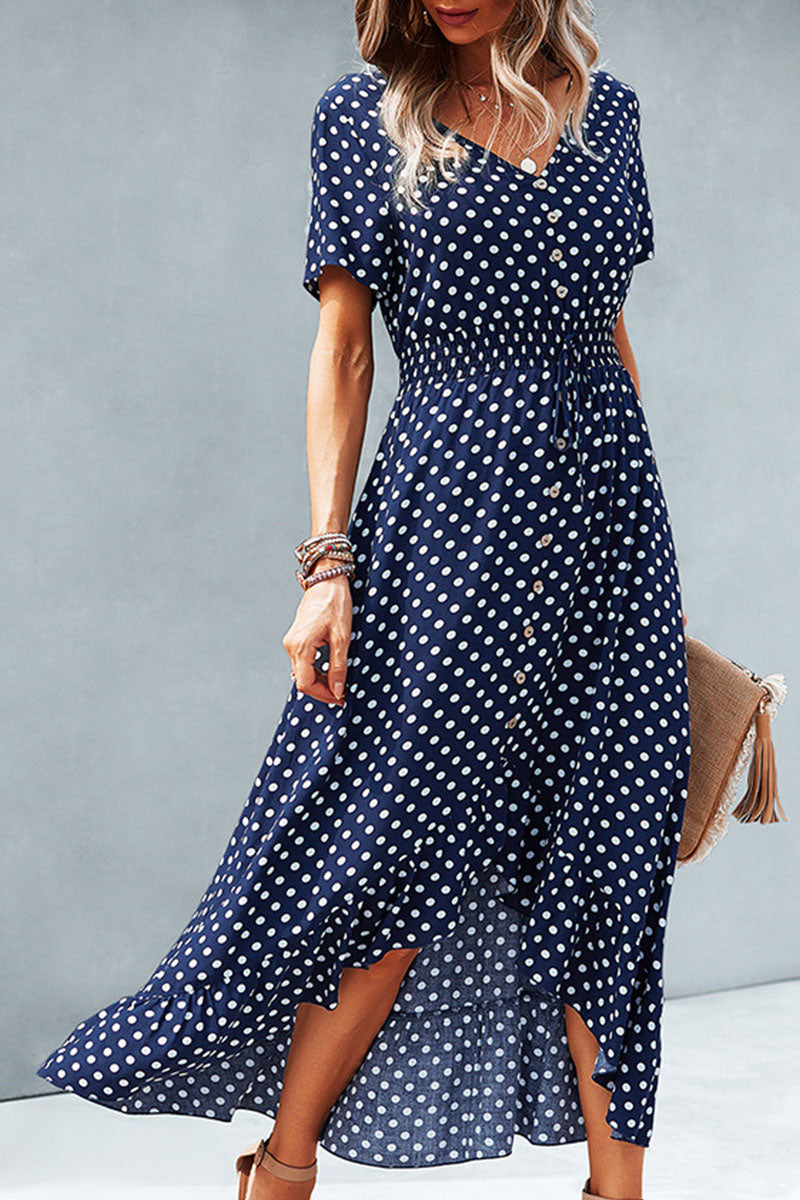 Fashion Street Polka Dot Patchwork V Neck Irregular Dresses