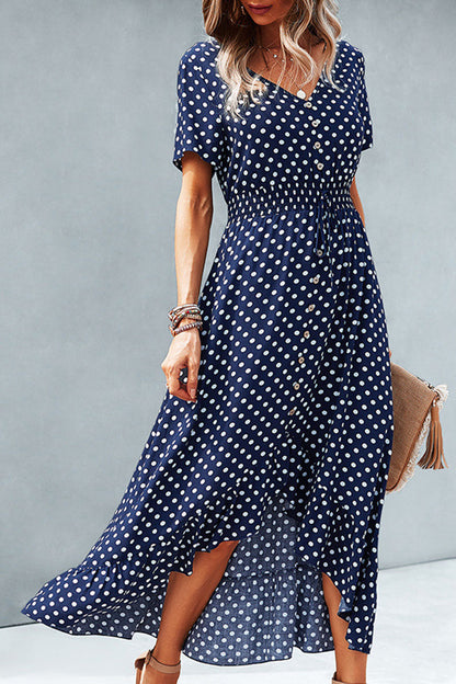 Fashion Street Polka Dot Patchwork V Neck Irregular Dresses