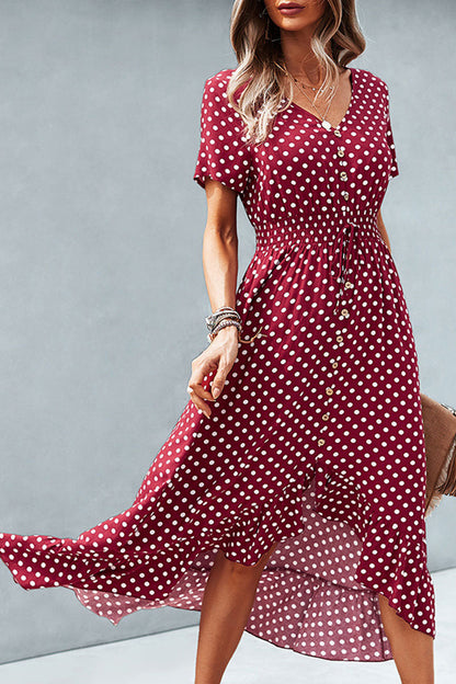 Fashion Street Polka Dot Patchwork V Neck Irregular Dresses