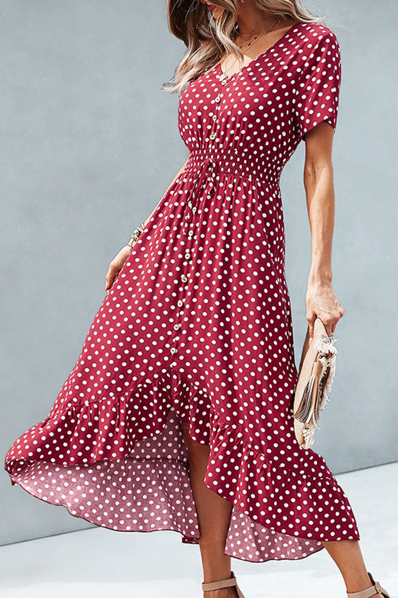 Fashion Street Polka Dot Patchwork V Neck Irregular Dresses