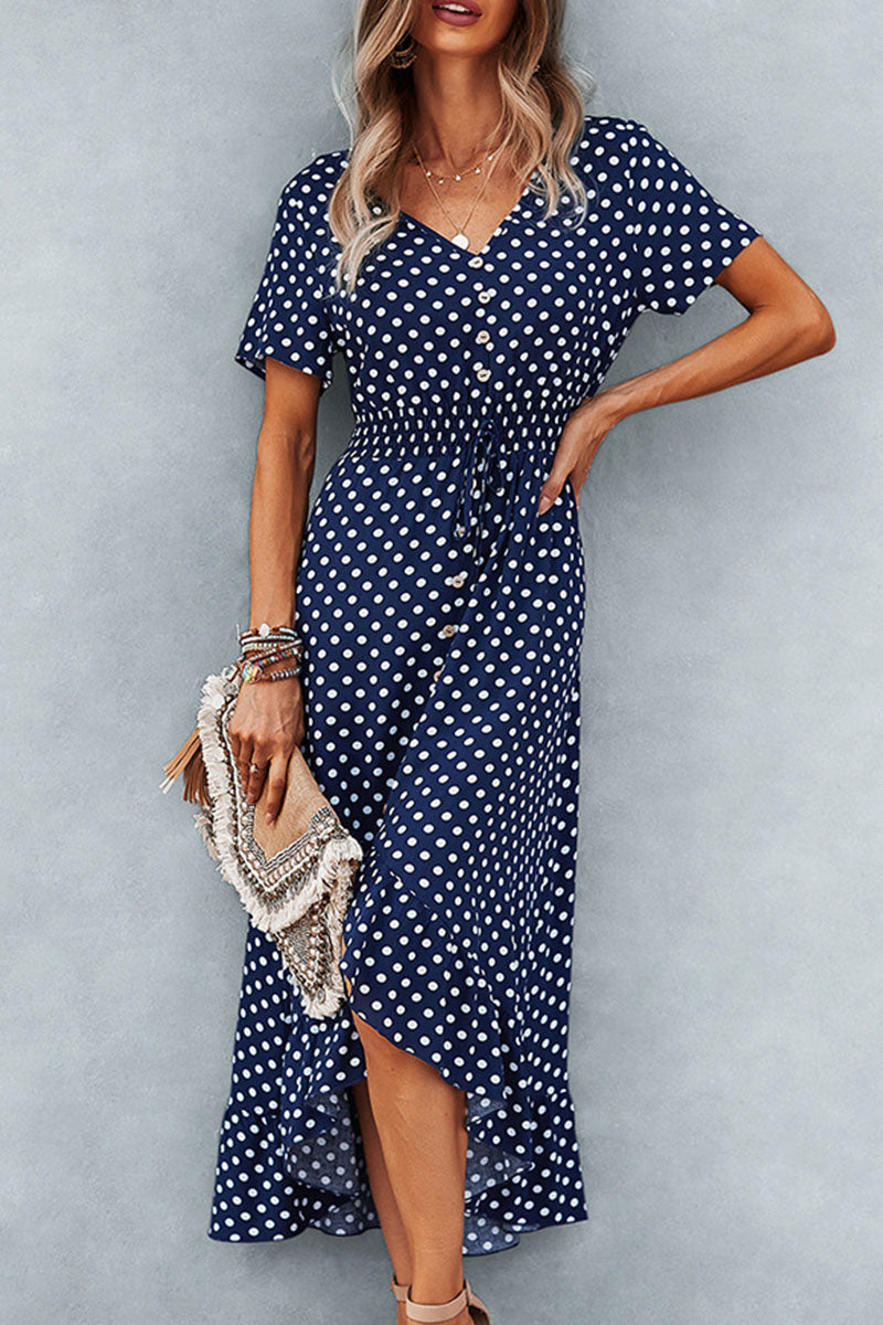 Fashion Street Polka Dot Patchwork V Neck Irregular Dresses