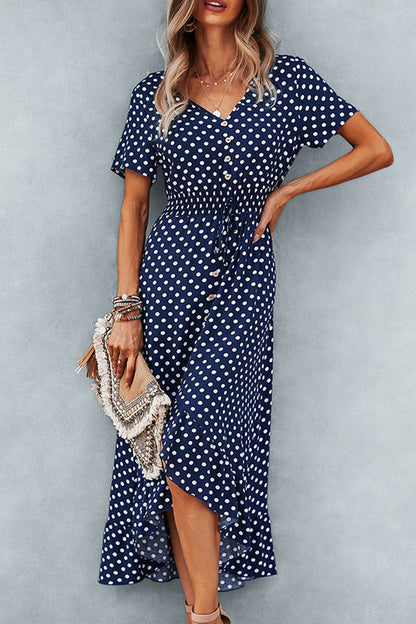 Fashion Street Polka Dot Patchwork V Neck Irregular Dresses