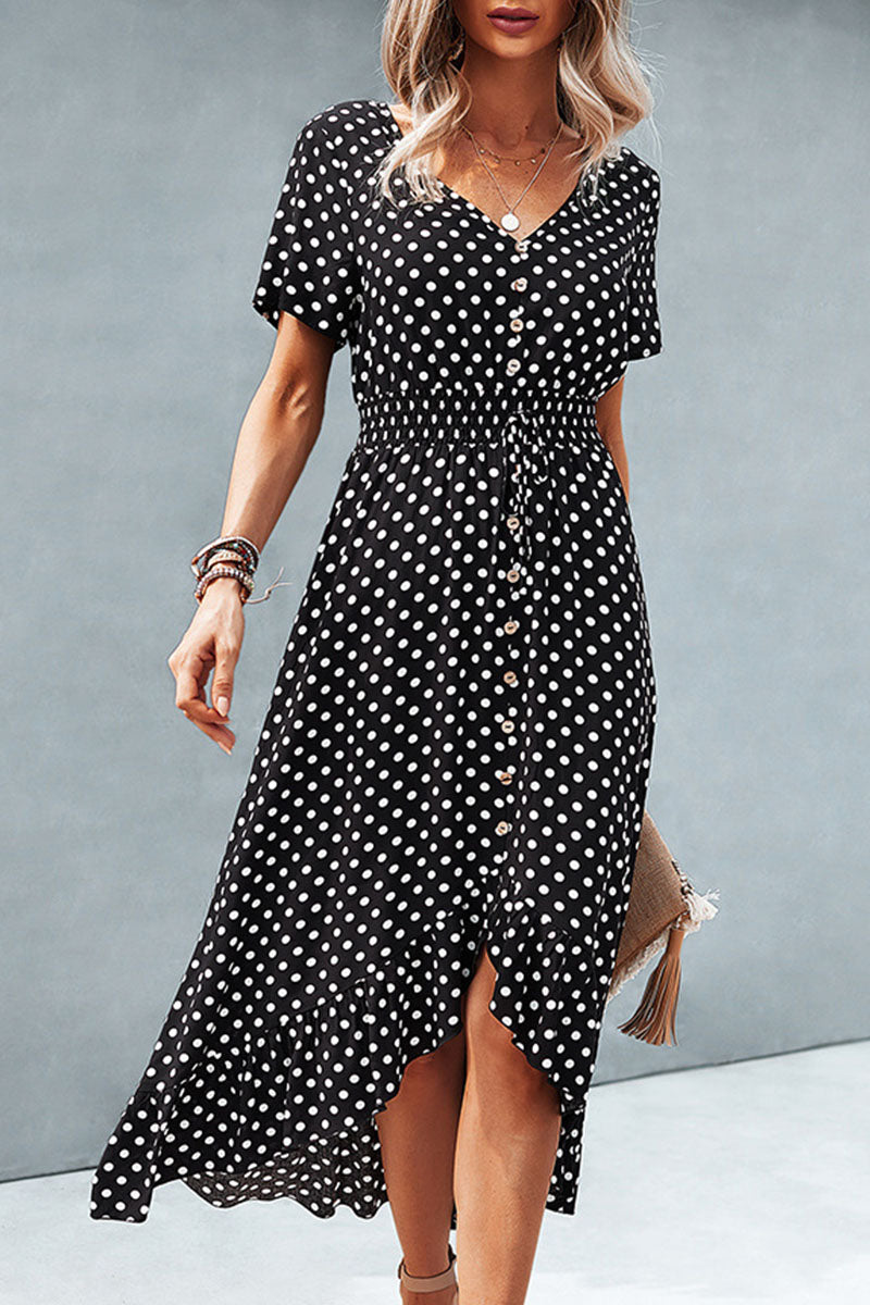 Fashion Street Polka Dot Patchwork V Neck Irregular Dresses