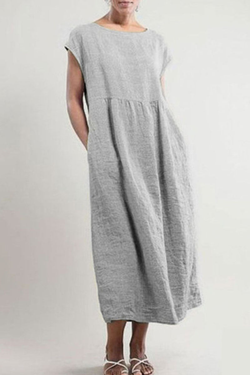 Fashion Vintage Solid Patchwork O Neck A Line Dresses(6 Colors)