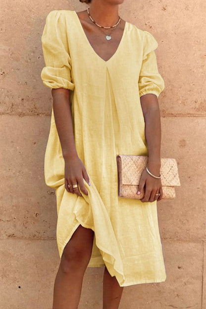 Casual Solid V Neck Princess Dresses(6 Colors)