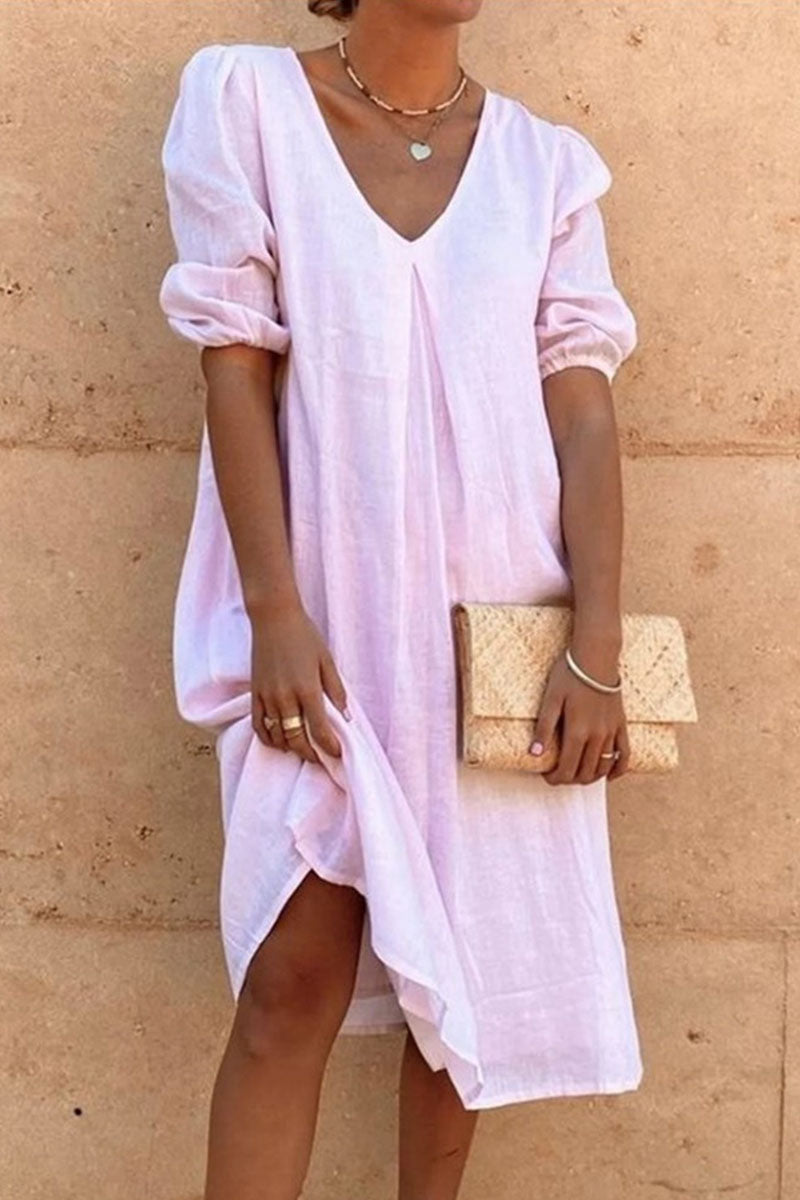 Casual Solid V Neck Princess Dresses(6 Colors)