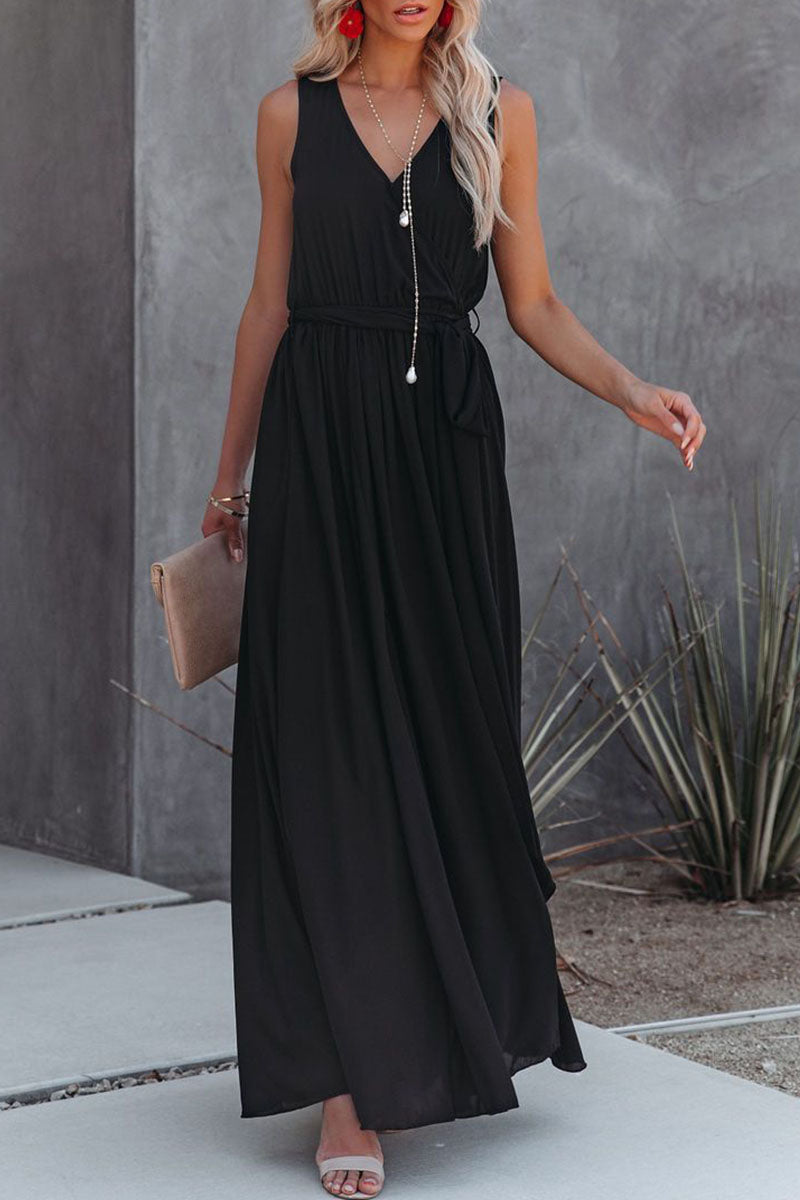 Fashion Street Solid Patchwork Slit V Neck Irregular Dresses