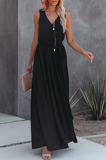 Fashion Street Solid Patchwork Slit V Neck Irregular Dresses