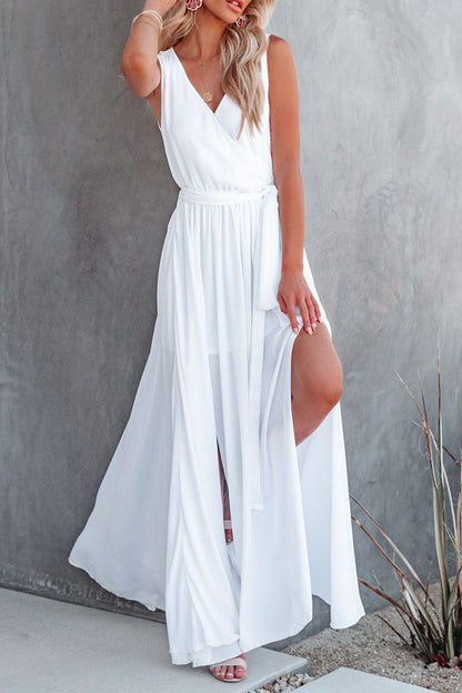 Fashion Street Solid Patchwork Slit V Neck Irregular Dresses