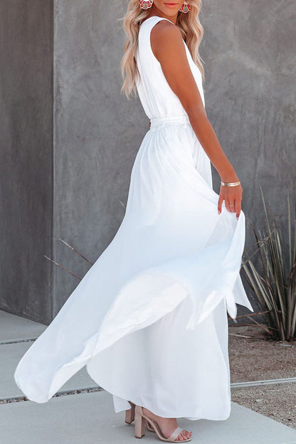 Fashion Street Solid Patchwork Slit V Neck Irregular Dresses