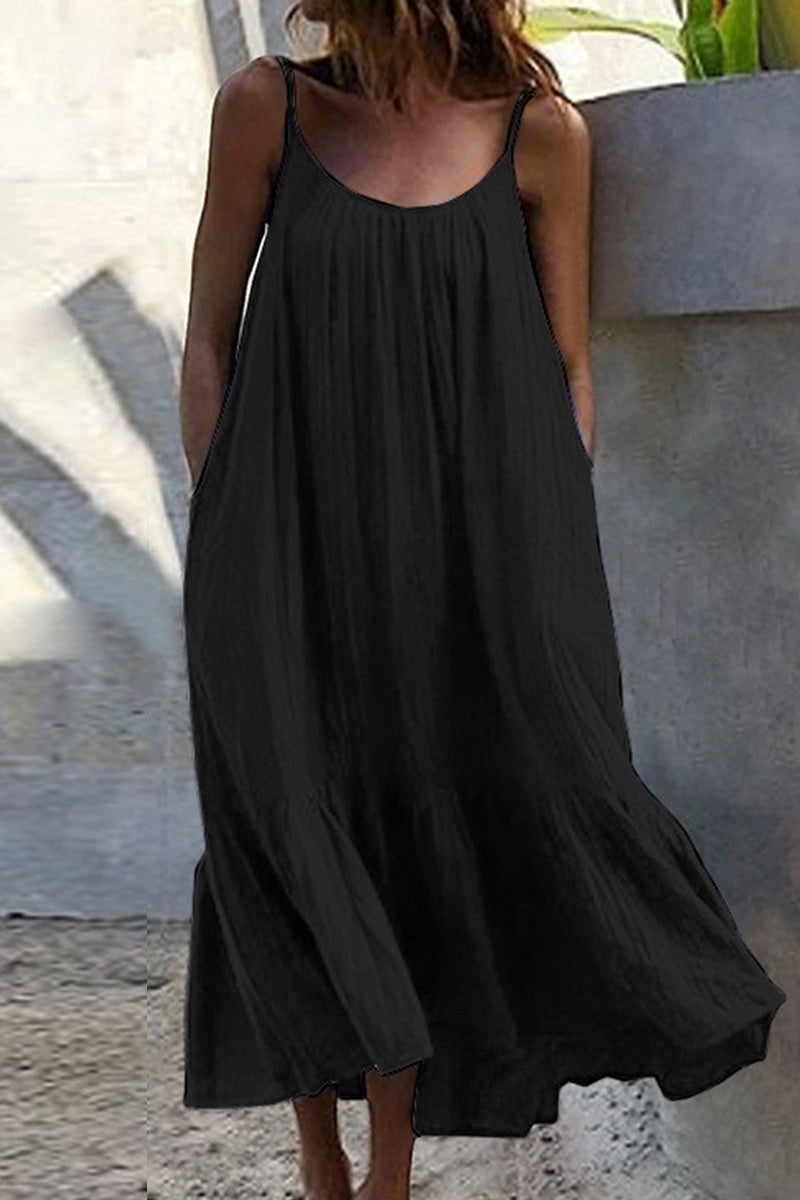 Fashion Casual Solid Split Joint Spaghetti Strap Princess Dresses