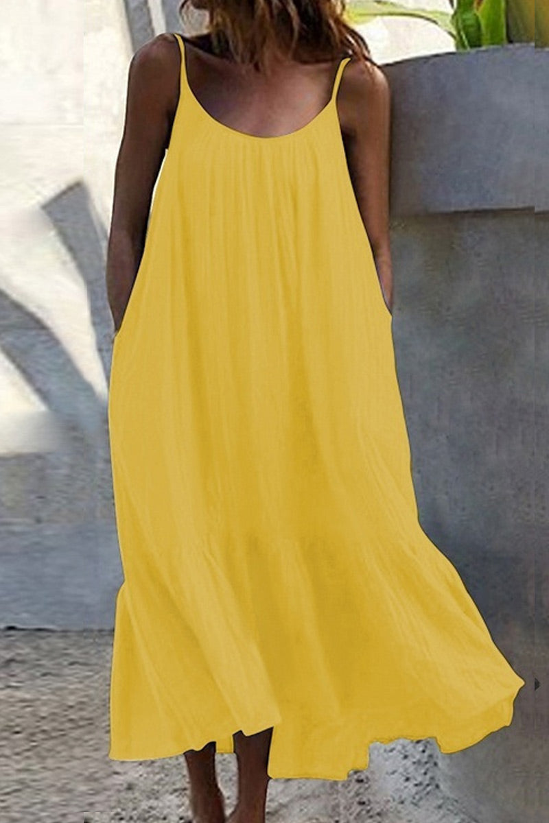 Fashion Casual Solid Split Joint Spaghetti Strap Princess Dresses