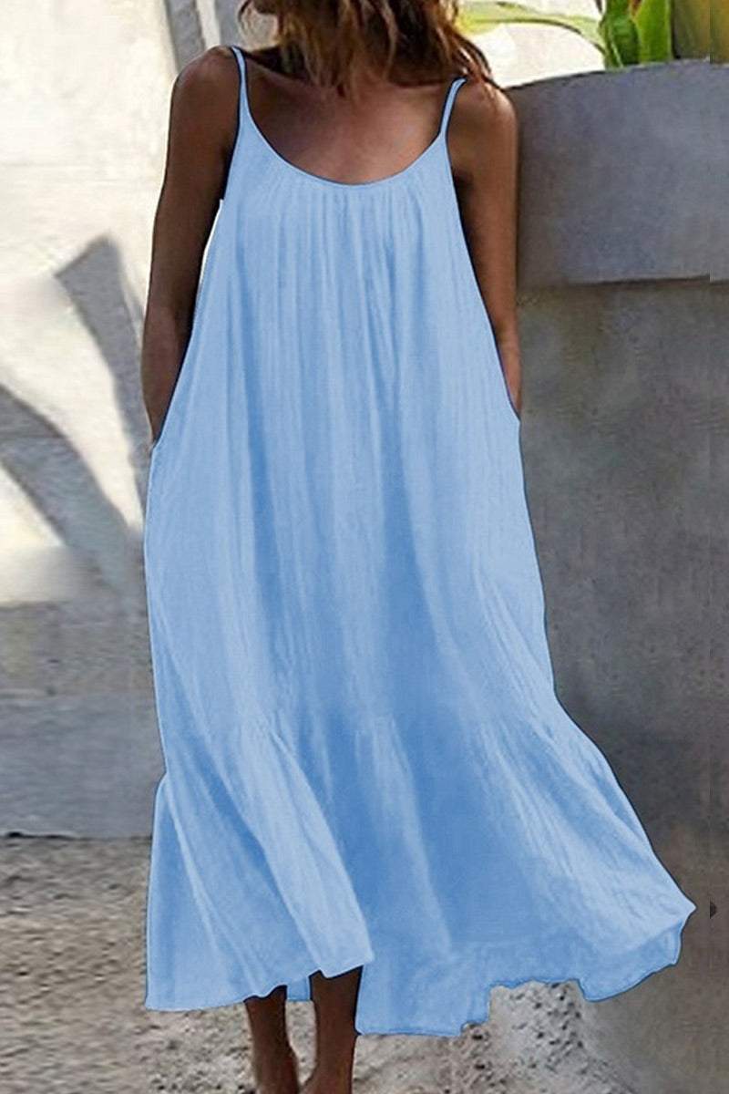 Fashion Casual Solid Split Joint Spaghetti Strap Princess Dresses