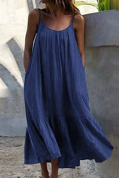 Fashion Casual Solid Split Joint Spaghetti Strap Princess Dresses