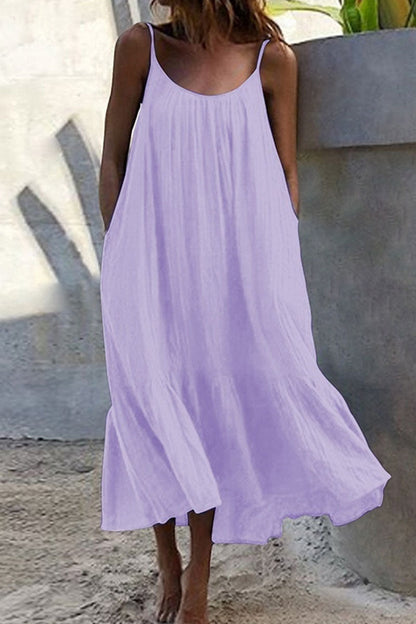 Fashion Casual Solid Split Joint Spaghetti Strap Princess Dresses