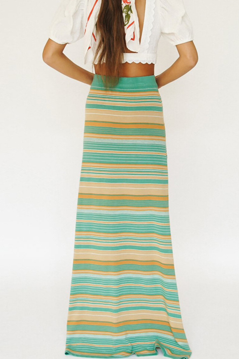 Street Striped Slit Regular Type A Full Print Bottoms