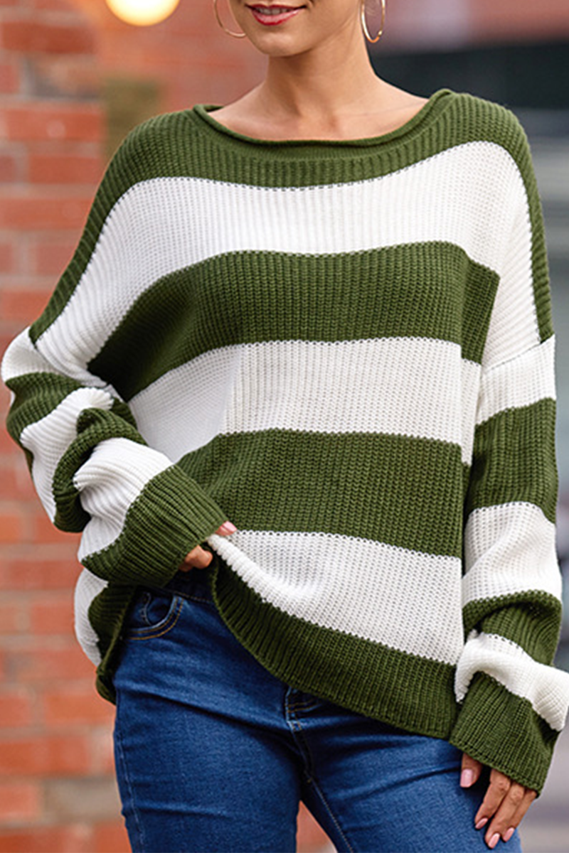 Fashion Street Color Lump Basic O Neck Tops